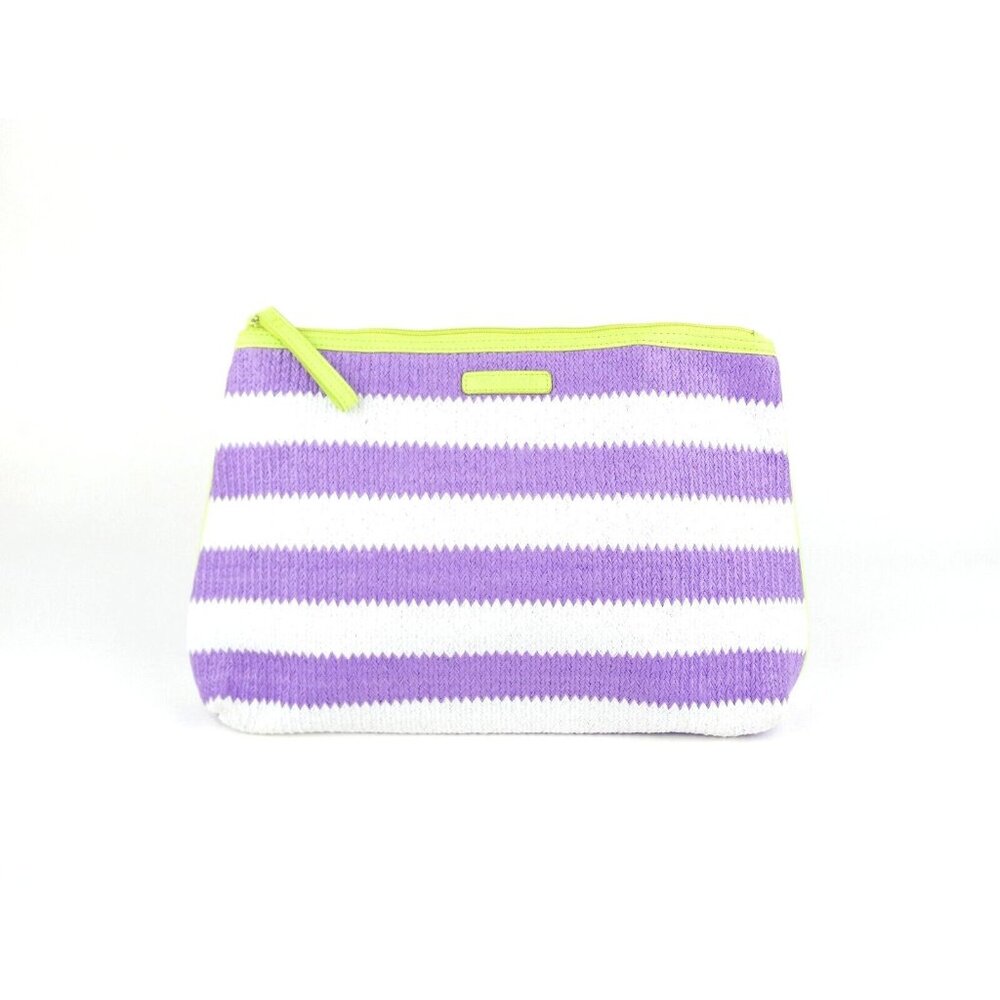 Vera Bradley White Lilac Stripe‎ Straw Cosmetic Zip Pouch